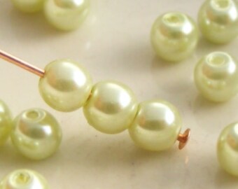 4mm Glass Pearl Beads Round Pastel Lime (Qty 25) Z-4P-PL
