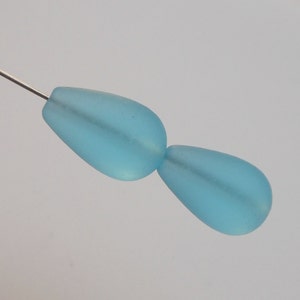 Sea Glass Large Teardrop Beads 16x10mm Glass Beads (4 pieces) Matte Aqua Z-16x10D-Aqua