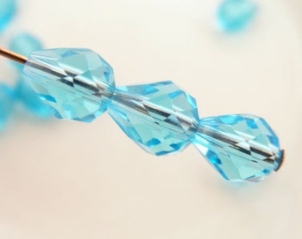 Crystal Glass Faceted Teardrop Beads Center Drill 9x5mm Swiss Blue (8pk) PH-9x5TD-SB
