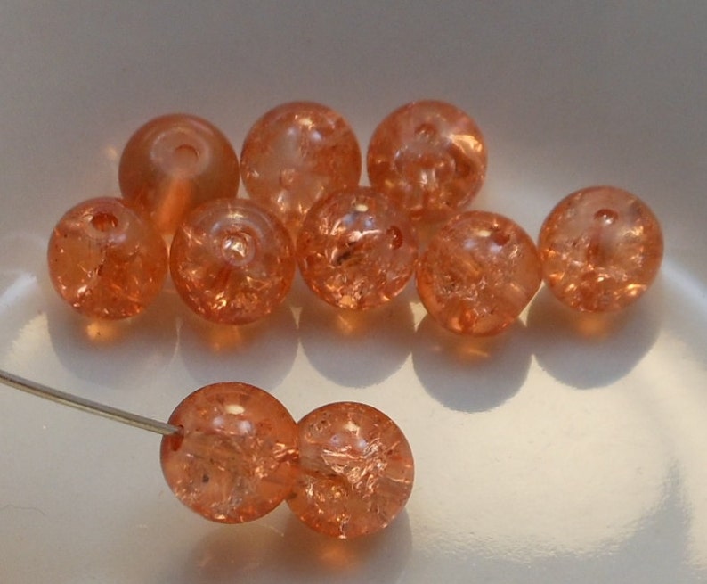 Czech Druk Beads Round Transparent Crackle Dark Apricot 8mm 15pk PH-8DK-CDAPR image 1