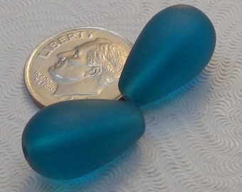 Sea Glass Large Teardrop Beads 16x10mm Glass Beads (4 pieces) Matte Turquoise (Qty 4) Z-SG16x10-Turq