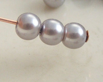 4mm Glass Pearl Beads Round Silver (Qty 25) Z-4P-S