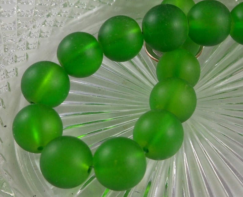 12mm Large Sea Glass Beads Smooth Round Frosted Matte Green Etsy