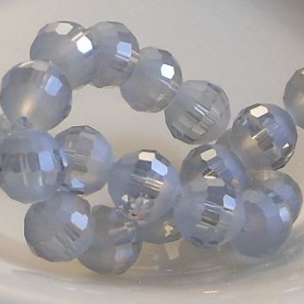 Faceted Frosted Round Crystal Beads Smoke Blue 8mm 6 pcs FM-FF4-SMB8