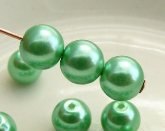 6mm Glass Pearl Beads Round Vivid Spring Green (Qty 16) Z-6P-VSG