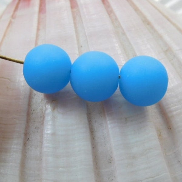 10mm Sea Glass Beads Smooth Round Frosted Opaque Opal Blue (Qty 8) Z-SG10-OOB