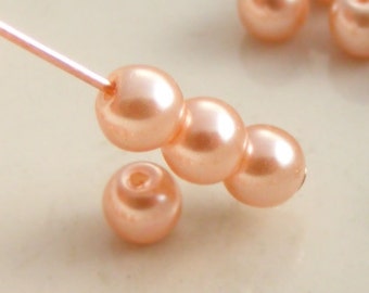4mm Glass Pearl Beads Round Dusty Pink - Peach (Qty 25) Z-4P-DP
