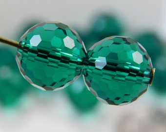 Faceted Round 10mm Disco Ball Crystal Beads Emerald Green  (Qty 6) PH-DB10-EG