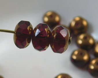 Czech Glass Rondelle Fire Polish 9x6mm Faceted Gemstone Donut Copper Fuchsia  (8 pk) SI-9x6FPR-CoF