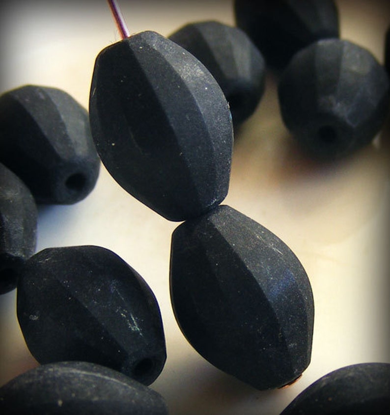 Czech Glass Global Melon Beads 12x9mm Matte Black 10 pk SRB-12x9G-BM image 1