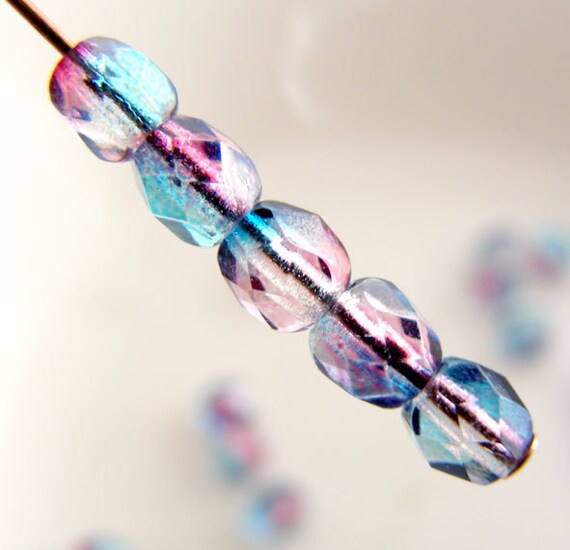 50 Two Toned Pink /& Purple Luster 8mm Round Czech Glass Fire Polished Beads