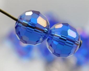 Crystal Beads 10mm Faceted Round Disco Balls Sapphire Blue AB (Qty 6) PH-DB10-SBAB