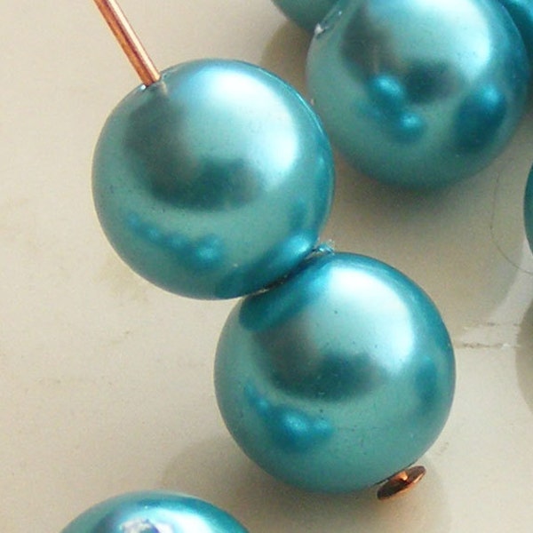 8mm Glass Pearl Beads Round Caribbean Blue (Qty 16) Z-P8R-CB