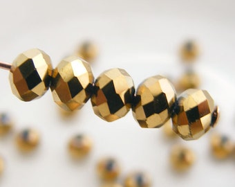 Crystal Beads 4x3mm Faceted Rondelles Metallic Dark Gold Abacus (Qty 25) MW-4x3R-MDG