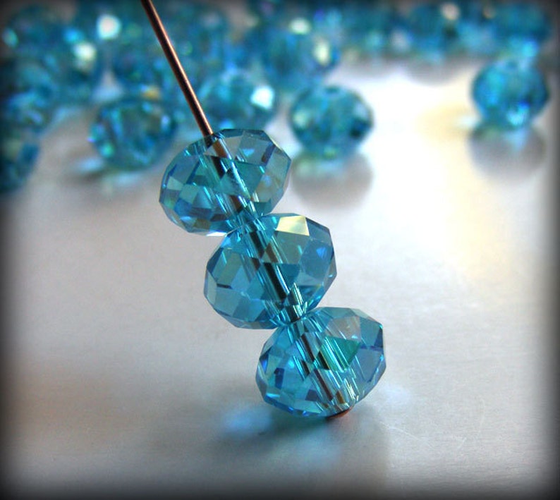 Faceted Rondelle Barbados Blue AB 8x5mm Asian Crystal Bead Qty 12 UK-8x5R-BBAB image 1