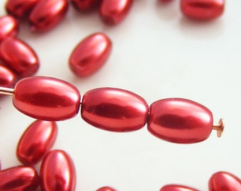 6x4mm Glass Pearl Beads Rice Rusty Red (Qty 20) Z-6x4R-RR