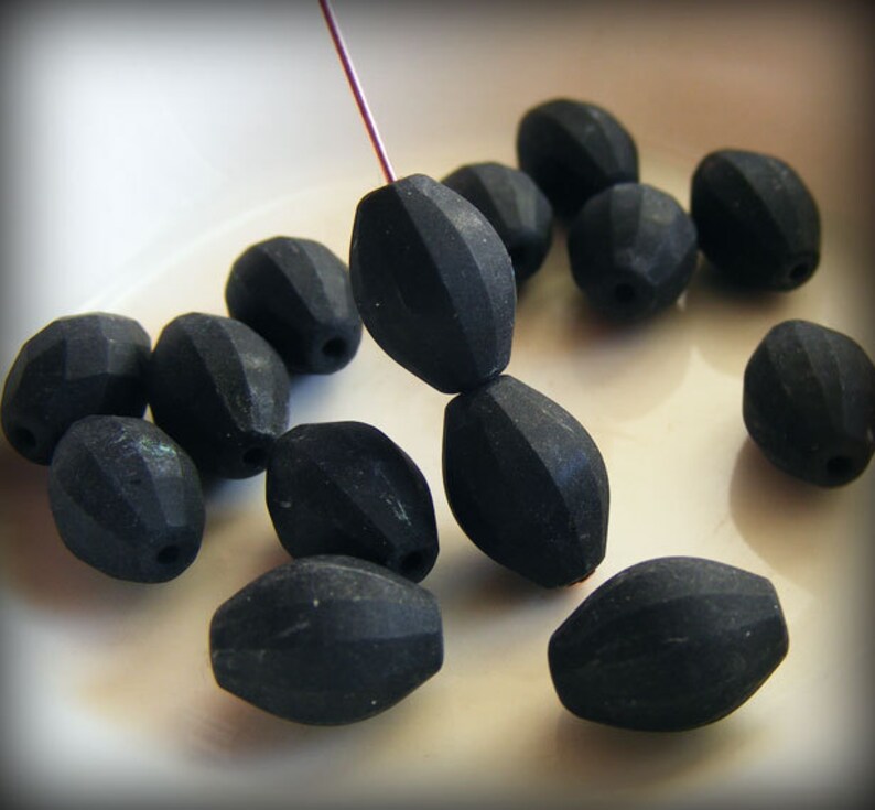 Czech Glass Global Melon Beads 12x9mm Matte Black 10 pk SRB-12x9G-BM image 2