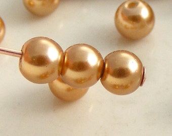 4mm Glass Pearl Beads Round Gold (Qty 25) Z-4P-G