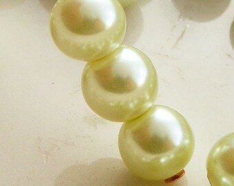6mm Glass Pearl Beads Round Pastel Lime (Qty 16) Z-6P-PL