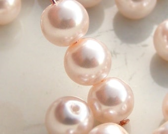 6mm Glass Pearl Beads Round Shell Pink (Qty 16) Z-6P-SP