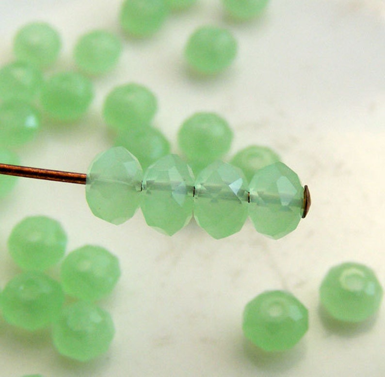 Crystal Beads 4x3mm Faceted Rondelles Opal Green Abacus Qty 25 MW-4x3R-OG image 1