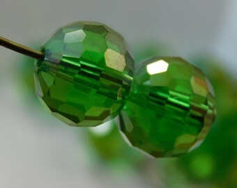 Faceted Round 10mm Disco Ball Crystal Beads Dark Green AB (Qty 6) PH-DB10-DGAB