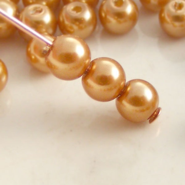 4mm Glass Pearl Beads Round Light Bronze (Qty 25) Z-4P-LBZ