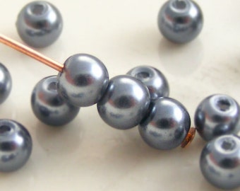 4mm Glass Pearl Beads Round Charcoal Gray (Qty 25) Z-4P-CG