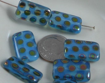 2 pcs Czech Glass Beads Large Flat Rectangle Aqua Opal With Vitrex Dot 19x12mm SRB-CP19x12-AV