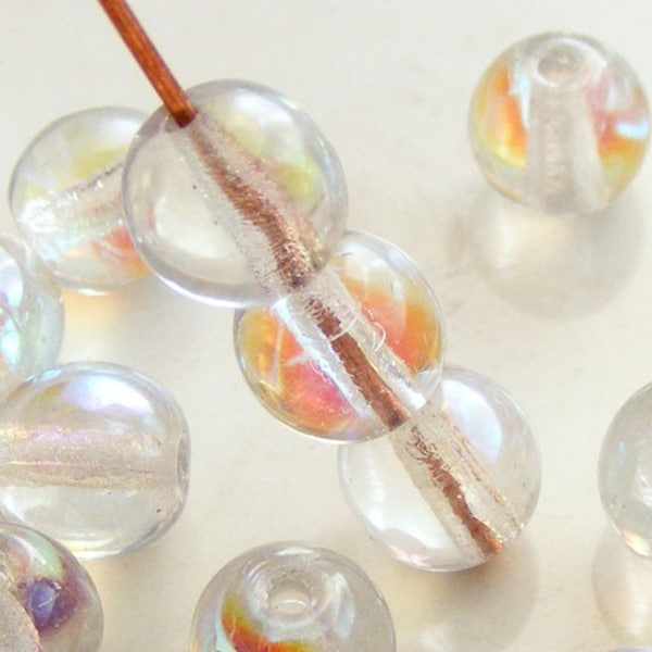 6mm Czech Glass Druk Beads Round Luster Iris Crystal (20pk) SI-6DK-LIC
