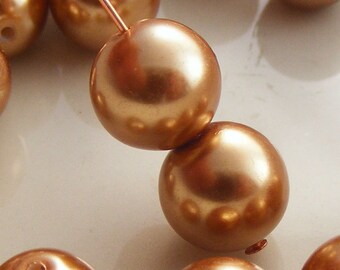 Glass Pearl Beads 12mm Round Dark Gold (Qty 10) Z-12P-DG