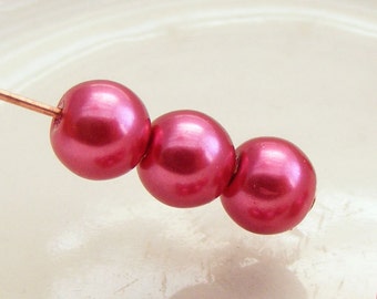 6mm Glass Pearl Beads Round Raspberry (Qty 16) Z-6P-R