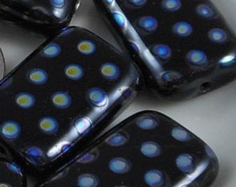 8 pcs Czech Glass Beads Small Flat Rectangle Black With Tiny Aurora Borealis Dots 8x12mm SRB-CP8x12-SBM