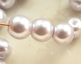 6mm Glass Pearl Beads Round Pale Lilac (Qty 25) Z-6P-PL