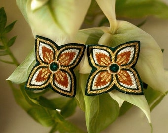 Batik Earrings Stud Terra Tangle Peranakan Tiles Inspired Rhodium Coated Hypoallergenic