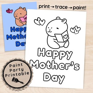 Mother&#39;s Day Pre Drawn Canvas Kit, Capybara Paint & Sip Toolkit, DIY Wall Art Template, Handmade Gifts For Mom, Art Stencil Instant Download