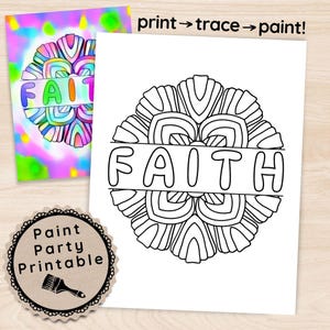 Faith Paint Party Printable Mandala, Christian Easter DIY Paint and Sip Kit Printable Stencil, Pre Drawn Canvas Template Instant Download