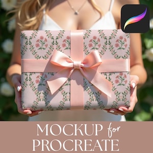 Summer Wrapping Paper Procreate Mockup, Giftwrap Present Mock-Up for Seamless Patterns, Drag and Drop Gift Mock Up Template Digital Download