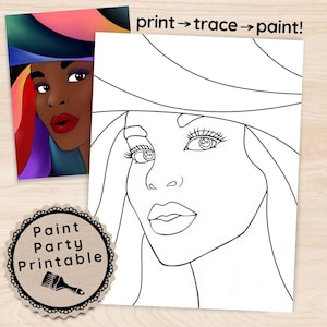 Black Woman Paint and Sip Canvas, DIY Art Party Template Afro Girl, Pre drawn Easy Painting Outline Tracer, Printable Stencil Date Night Kit