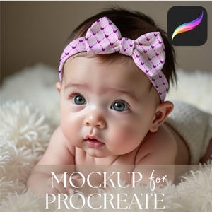 procreate mockup easy to use drag and drop editable template of a baby bow headband for showcasing seamless patterns and digital designs