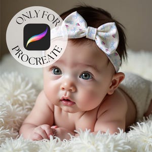 Best editable procreate mockups for Etsy sellers and online shops, of a baby girl with dark hair, wearing a feminine textile bow