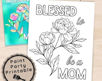 Mothers Day Paint & Sip Canvas Kit, DIY Pre Drawn Art Party Printable Quotes for Moms, Painting Activity for Women, Instant Download Craft