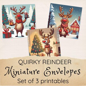 Eigenzinnige rendieren kerst mini-enveloppen, afdrukbare miniatuurenvelop Rudolph, leuke kerstambachtelijke kerstsokvullers, instant download