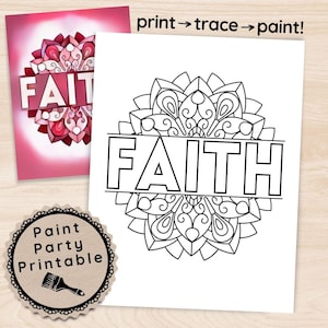 Paint Party Printables Religious Faith, Christian Easter Paint and Sip Kit Printable Stencil, DIY Pre Drawn Canvas Template Instant Download