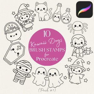 Kawaii Halloween Stamp Brush Bundle for Procreate: Spooky Summerween Outlines for iPad Art, Cute Ghost Doodle Brushes for Digital Artists