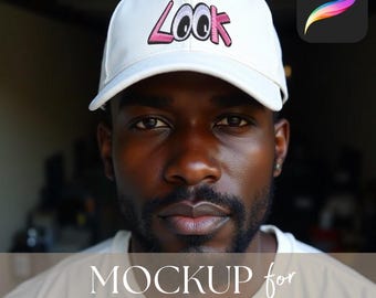 Men’s White Baseball Cap Mockup for Procreate, Drag & Drop Classic Dad Hat Mock Up, Mens Summer Streetwear Fabric Template Digital Download