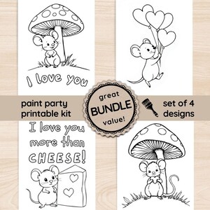 Sip and Paint Canvas Bundle, Valentine&#39;s Day Paint Party Printable Kit with Instructions, Painting Party Pre-drawn Canvas, Instant Download
