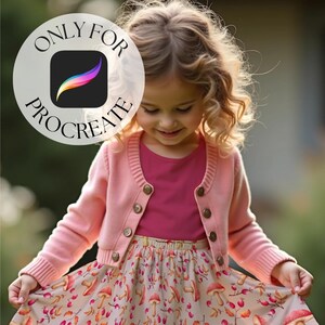 mockup only for procreate, children’s fashion clothing with a girls tshirt and skirt with two seamless pattern digital designs, for Etsy listing photos