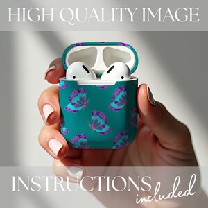 Mock-up template for Etsy listing photos, for print on demand POD product marketing of tech items like earbuds and phone cases, butterfly motif mock up