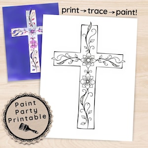 Paint and Sip Printable Cross, Paint Party Printable Faith, DIY Paint Night Canvas Template, Instant Download, Fun Easter Activity Church